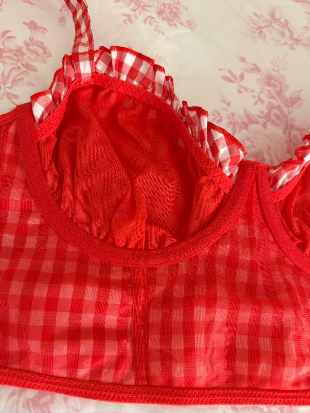 Colsie Red and White Gingham Bustier Top - Picture 4 of 5